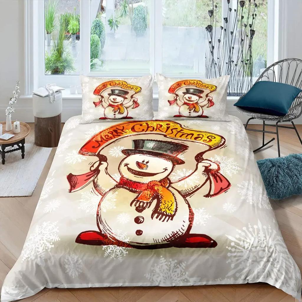 Snowman Duvet Cover Set Kids Girl Christmas Comforter Cover Winter Snow Bedding Set New  Cartoon Style Polyester Quilt Cover