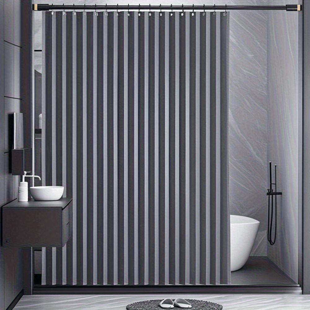 Gray Foldable High-Temperature Resistant Polyester Bathroom Partition Curtain with Hole Hook - Wave Style, Machine Washable,Bathroom Decor