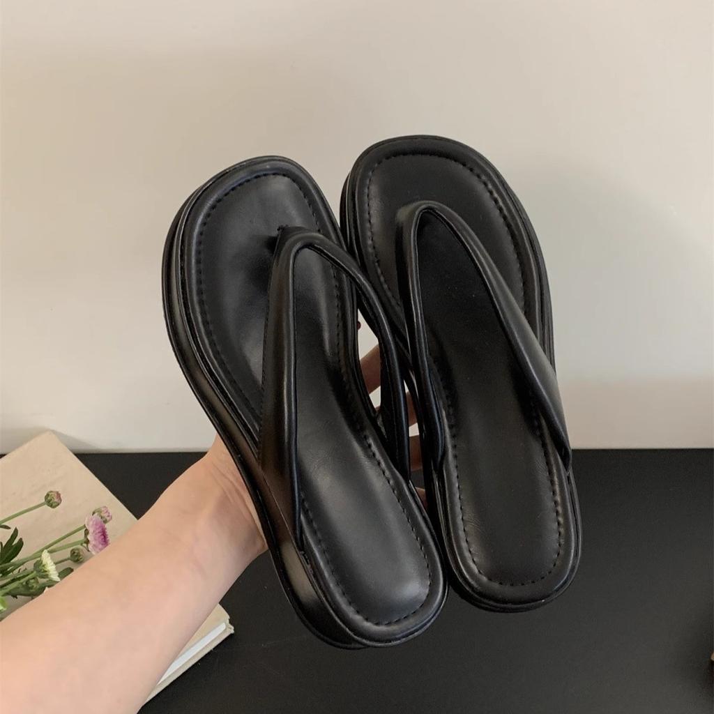 Wedge heel high heel silver pinch flip-flops women's shoes wear thick-soled heightening shoes sandals