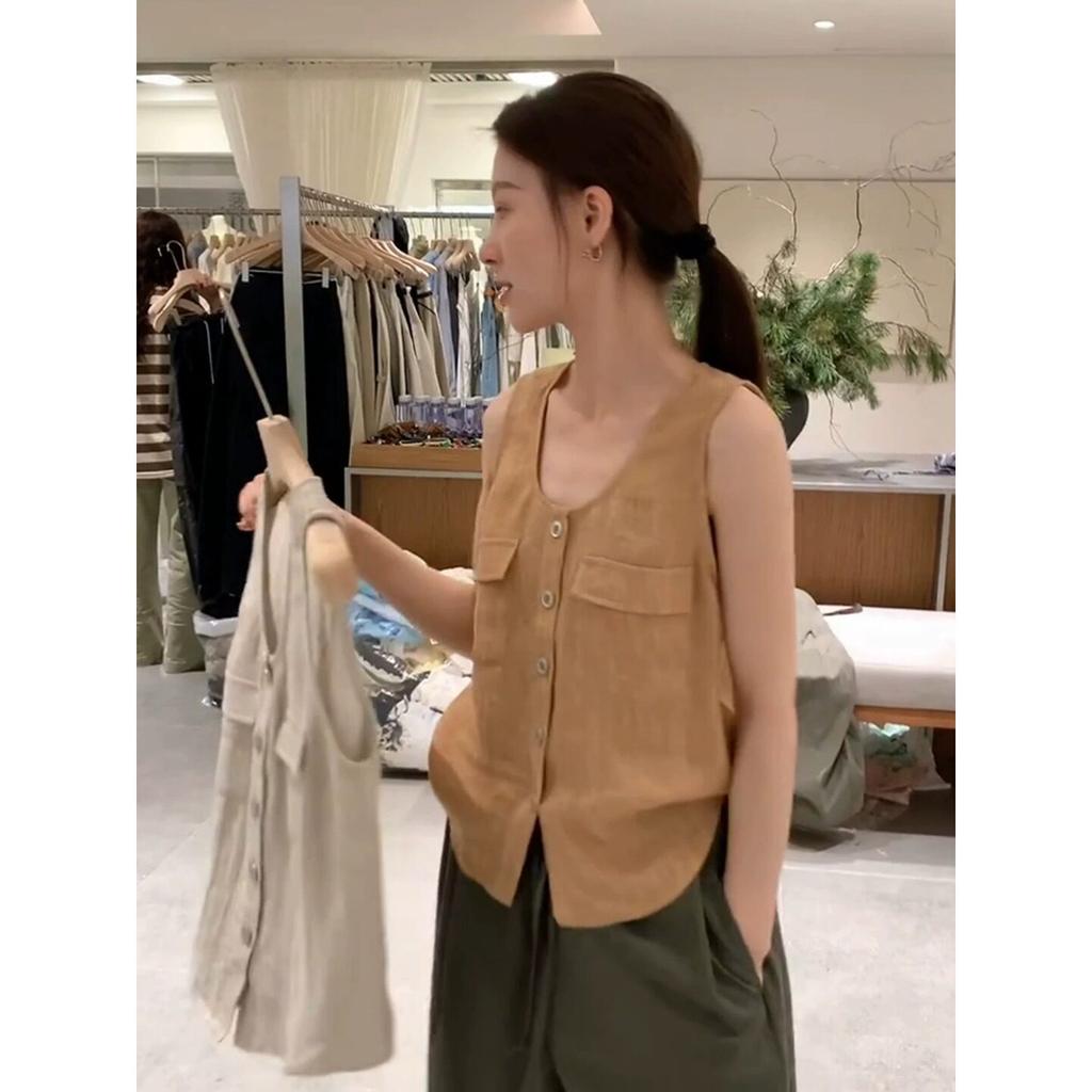 Old money style retro orange V-neck sleeveless outer vest vest women's summer foreign style fashionable outer wear fashion age reduction