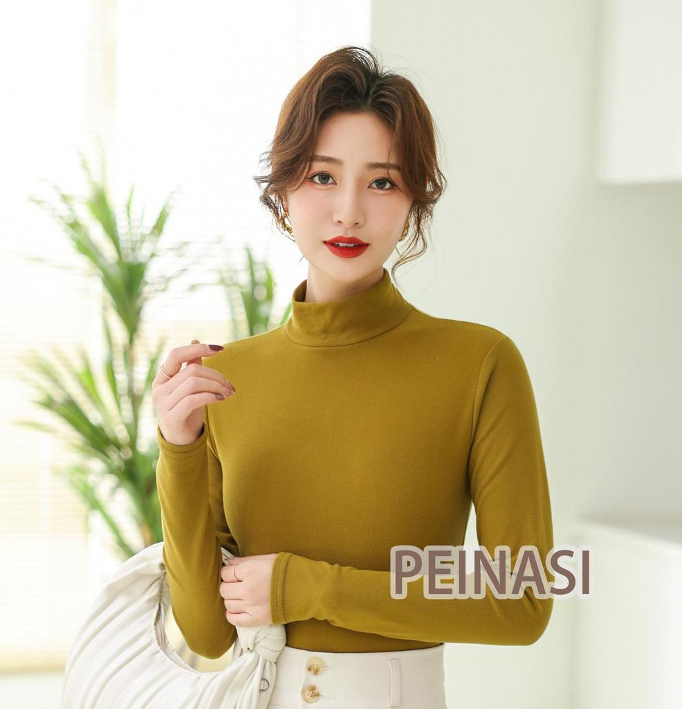 Women's Micro-Fleece Stand-Up Collar Base Layer: Thick, Warm Mid-Neck Top for Fall & Winter