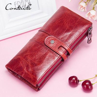 CONTACT'S Genuine Leather Long Wallet For Women Luxury Designer Card Holders Money Clips Coin Purses Female Bags