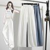 DIMANAF 2026 Summer New Plus Size Women Long Pants Thin Loose Casual Elastic Waist Fashion Lady Bottoms Clothing Jeans Blue