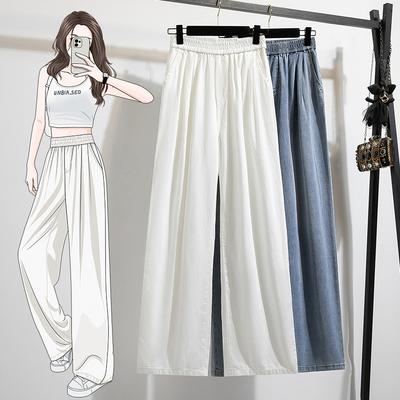 DIMANAF 2026 Summer New Plus Size Women Long Pants Thin Loose Casual Elastic Waist Fashion Lady Bottoms Clothing Jeans Blue
