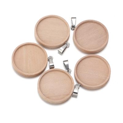 Louleur 1pcs Wooden Cabochon Base Settings 25mm/30mm Dia Blank Wood Cabochon Pendant Trays Diy Jewelry for Necklace Makings