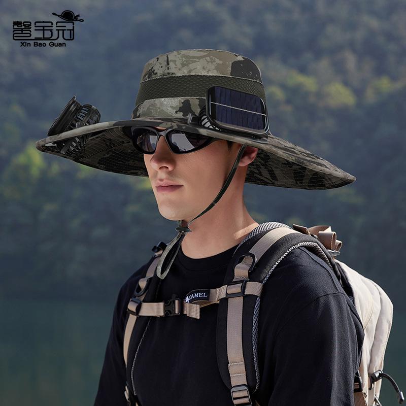 Dual fan solar hat summer outdoor mountaineering fishing sun protection visor hat camouflage big eaves men's bucket hat