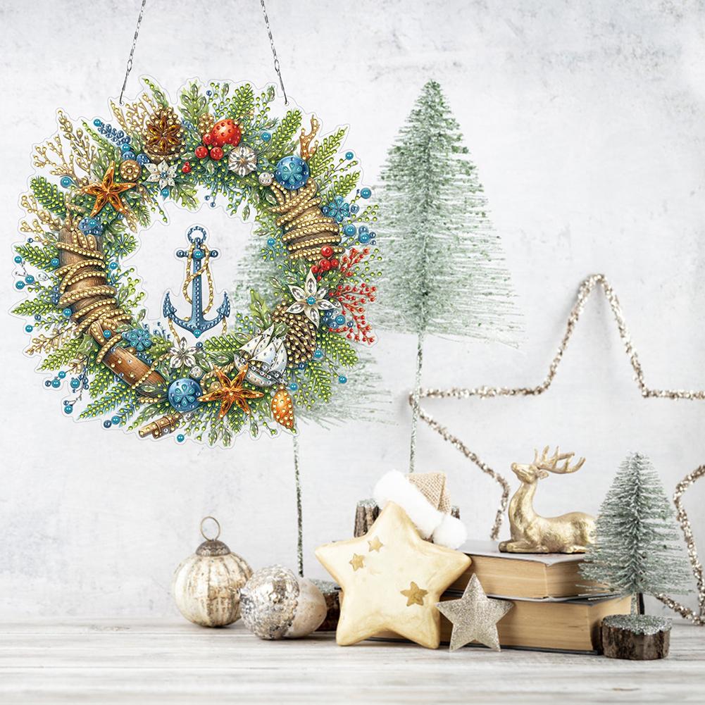 Xmas Theme 2D/Flat DIY Rhinestone Diamond Art Window Pendants Diamond Painting Set Special Shape Wall Decor for Home & Windows