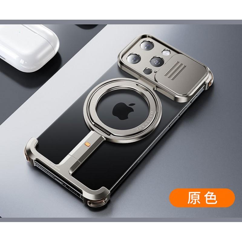 Metal Magnetic Rotating Stand Case IPhone 16 Pro Max 15 - Slim Borderless Shockproof Cover