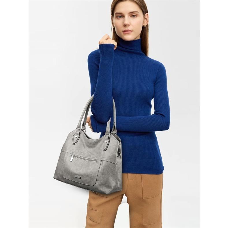Large Capacity Soft Leather Minimalist Casual Tote Bag for Ladies