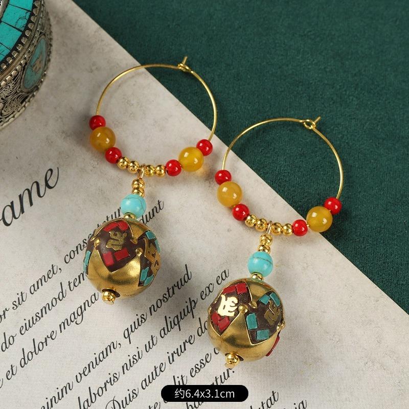 Original Handmade Nepalese Earrings Tibetan Niche Personality Earrings Female Exotic Xizang Retro Earrings