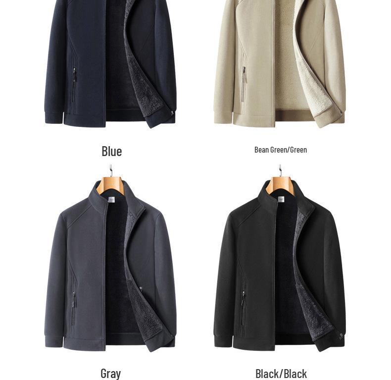 Men's Large Fleece Jacket: Warm Lined, Thickened for Autumn and Winter - Perfect for Middle-Aged Dads.