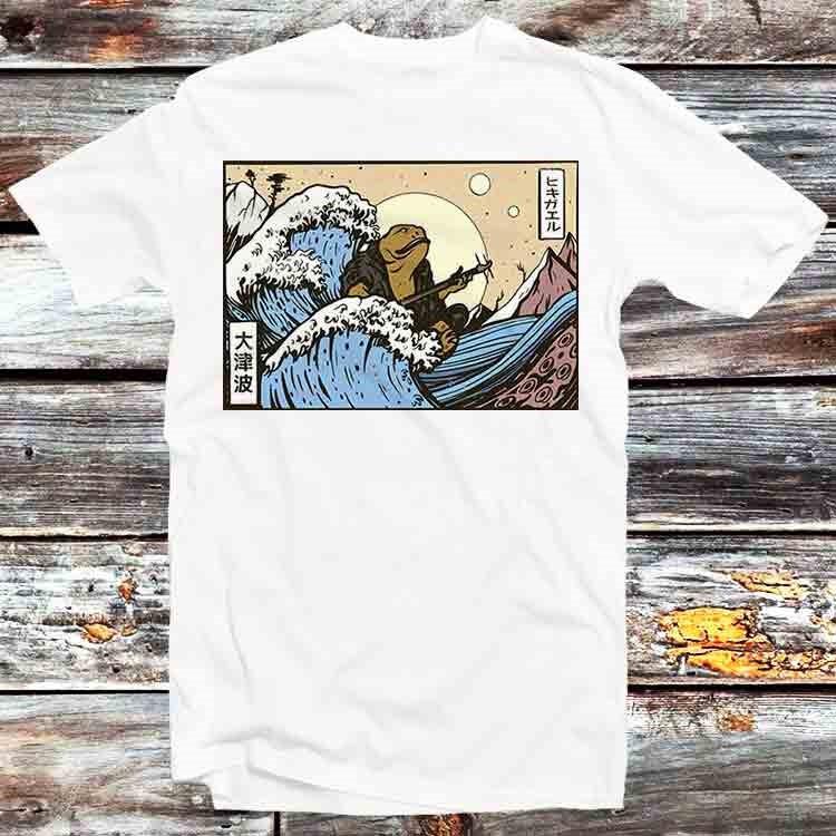 

Japanese Toad Frog Playing Banjo Guitar Great Wave Off Kanagawa T Shirt B479 M
