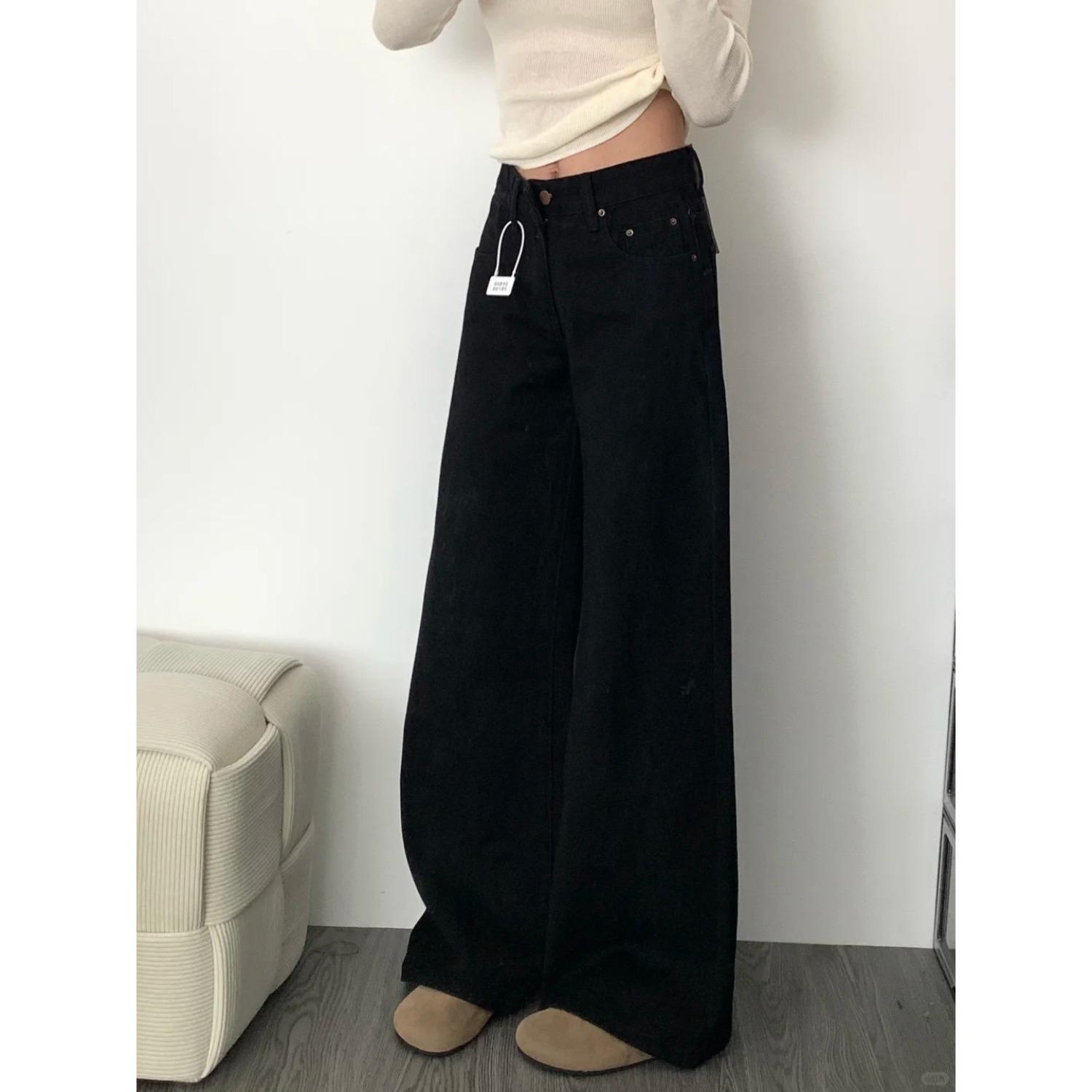 Women s High Waist Flare Jeans Wide Leg Denim Pants Casual Plus Size Winter Trousers S чёрный