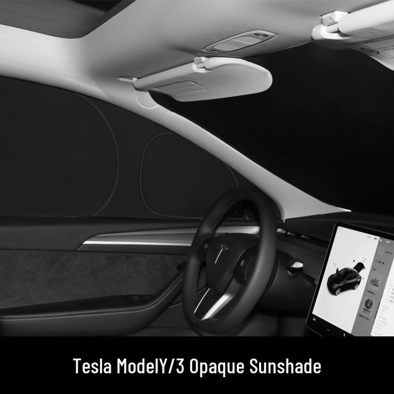 Tesla Model 3/Y/S Sun Visor: Opaque Sunshade for Front Windshield & Side Windows, Privacy Protection for Camping.