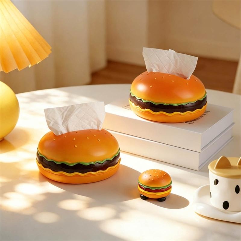 Creative Hamburger Shaped Tissue Box Holder Retro Style Kitchen Decoration Plastic Storage Container For Home Office