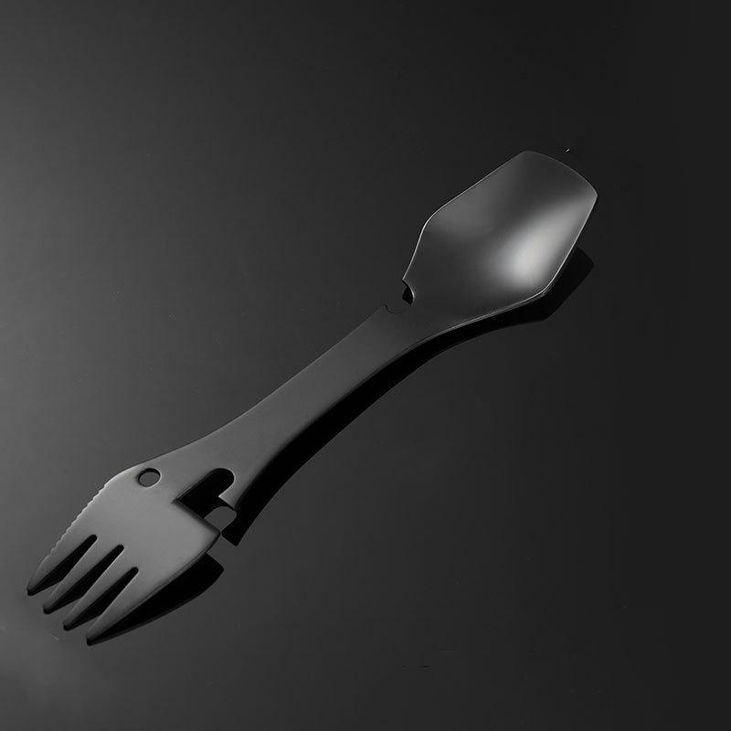 Hiking Picnic Outdoor Multifunctional Portable Stainless Steel Fork Spork Spoon Tableware Bottle Opener Spoon