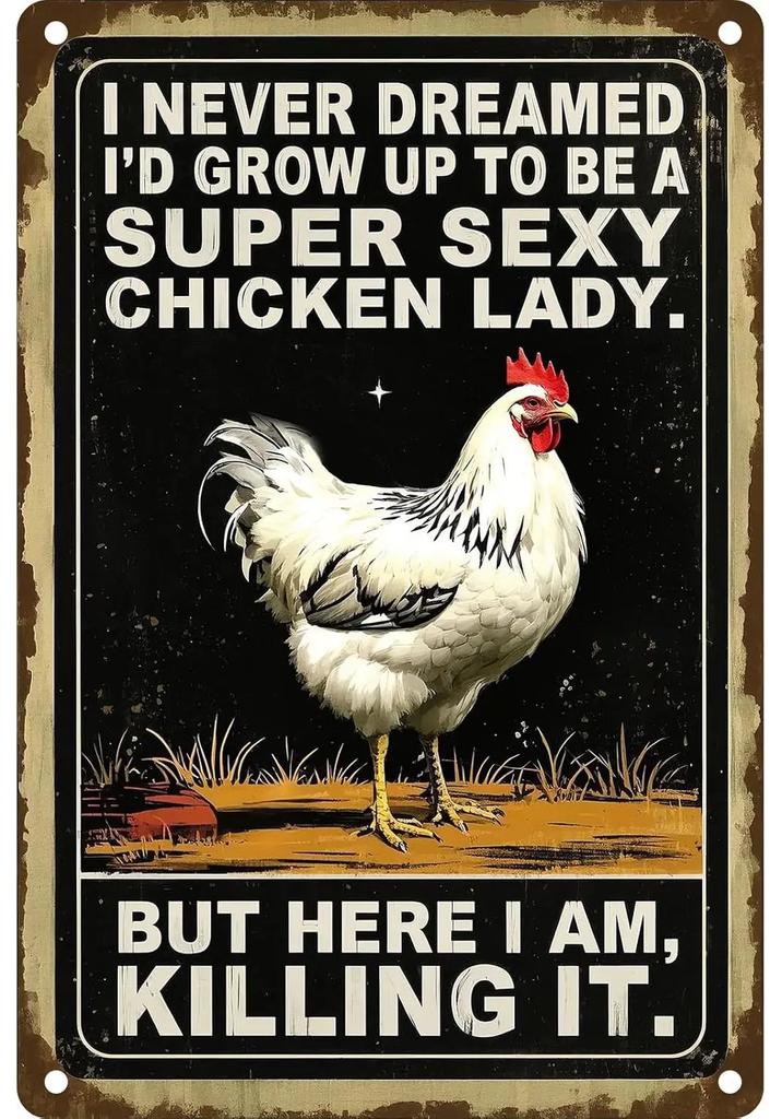 Chicken Metal Tin Sign Vintage 2D Flat with 3D Visual Effect Metal Post Wall Art for Chicken Coops Farms Yards Home Bar Cafe