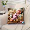 2D Flat- Funny Senior Lady and Cute Cat Throw Pillow Cover Vintage Cozy Living Room Home Decor Cushion Case