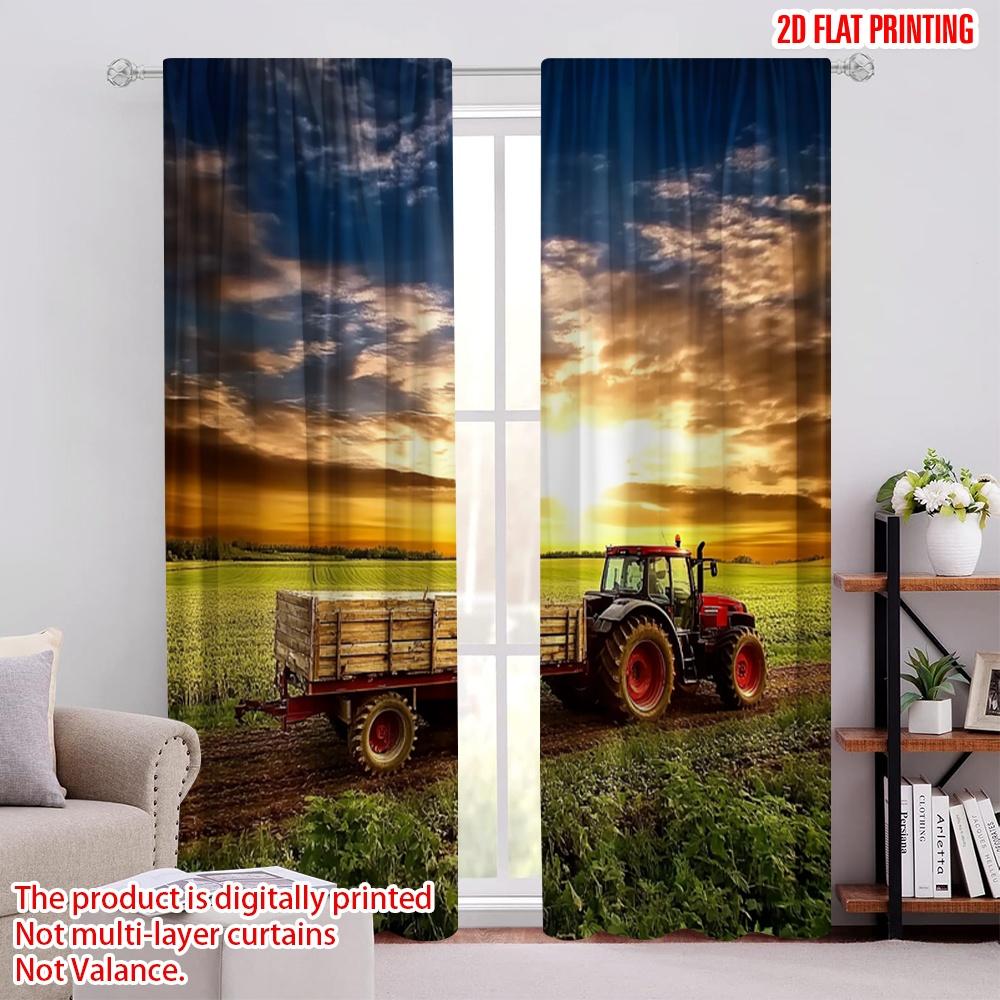 

2Pcs 2D Flat PrintingField Sunset Tractor Western Country Farm Scene Iving Room Bedroom College Dorm Office Room Curtain 52.50 × 116.00 cm 2 pcs