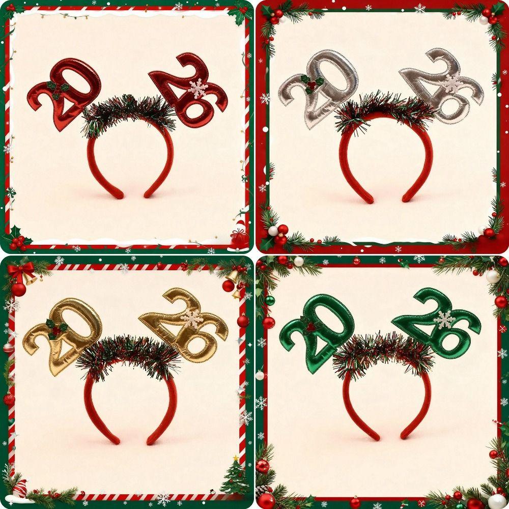 Sequin 2026 Noworoczne Opaski do Włosów Kolorowa Gwiazda Świąteczna Opaska Wygodna Świąteczna Nakrycie Głowy z Brokatem Sylwester