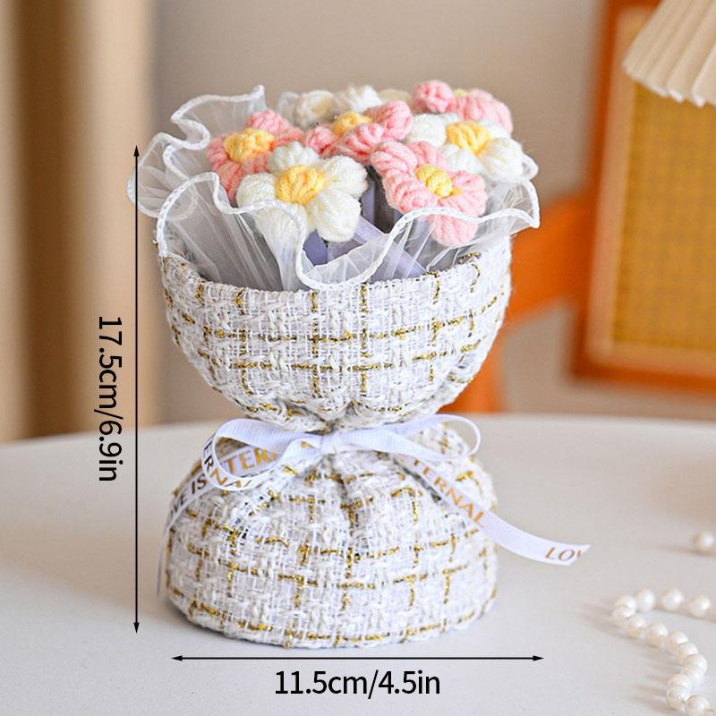 Crochet Puffs Rose Bouquet Finished Product Handmade Artificial Flower Decorations Valentine Mother Day Festival Souvenirs Gifts