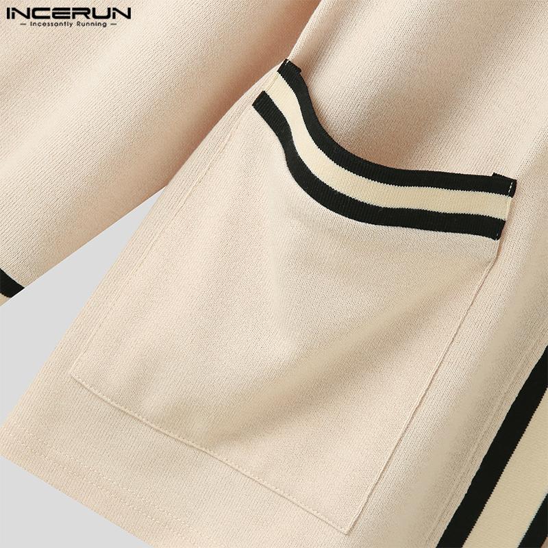 INCERUN Cardigan oversize da uomo in stile preppy lavorato a maglia a maniche lunghe