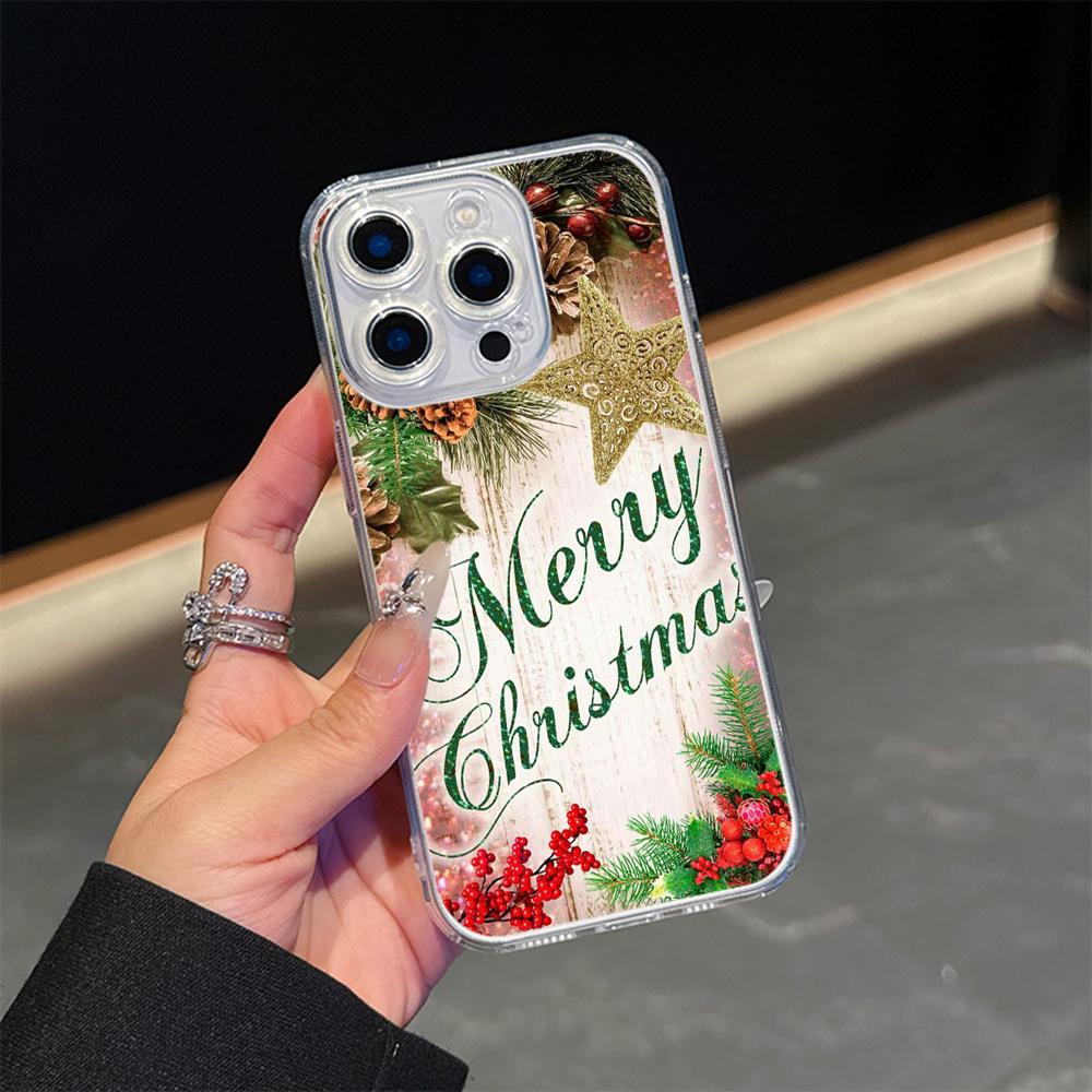 Ae105 Happy New Year Art Christmas Magsafe Transparent Cases for Samsung S23 S24 Ultra S21 FE iPhone 16 Pro Max XR Magnetic Wireless Charge Back Cover