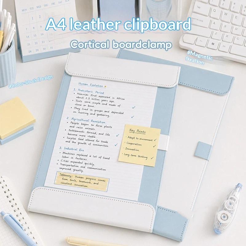 1Pcs A4 Pu Leather Clipboard With Magnetic Closure Wear Resistant Surface Perfect For Students Study Office Daily Note Taking