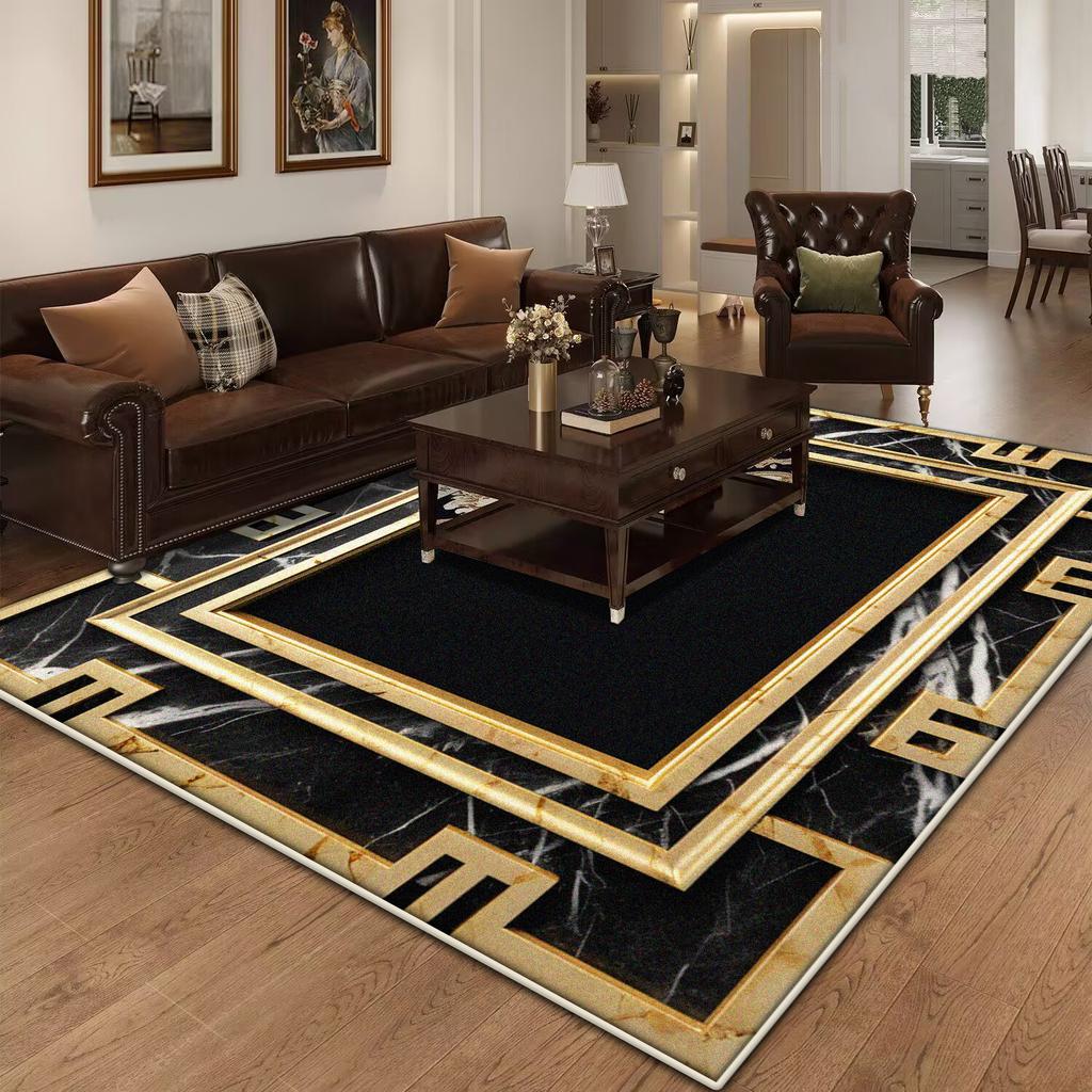 Marble Luxury Carpet for Living Room Decorations Sofa Table Large Area Rugs Black Gold Long Hallway Floor Mat Anti-slip Doormat