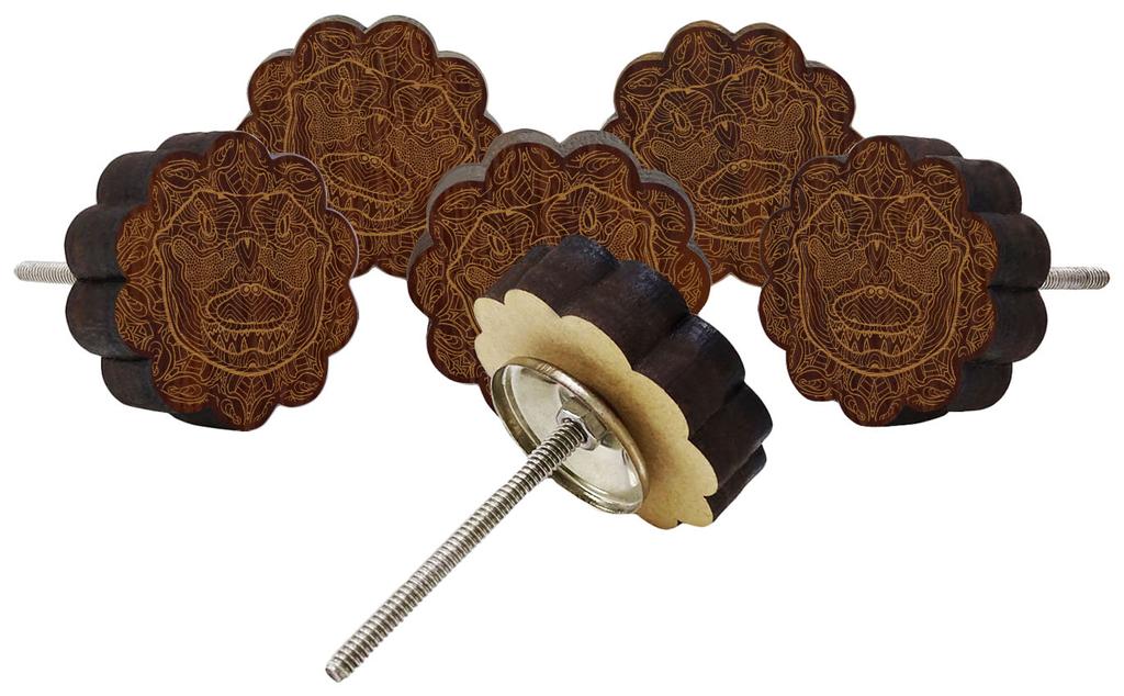 IBA Indianbeautifulart Brown Engraved Knobs 10 Pc Furniture Wooden Scallop Knobs Rustic Drawer