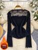 Women's High-End Patchwork Lace Velvet Long Sleeve Shirt - Elegant & Versatile Autumn/Winter Top