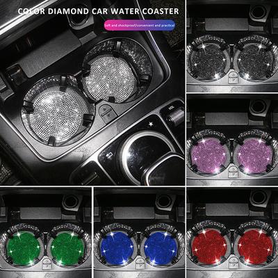 2PCS Diamond Car Coaster Water Cup Slot Non-Slip Mat Silica Gel Pad Cup Holder Mat  Car Gadget Bling Car  Accessories for Woman
