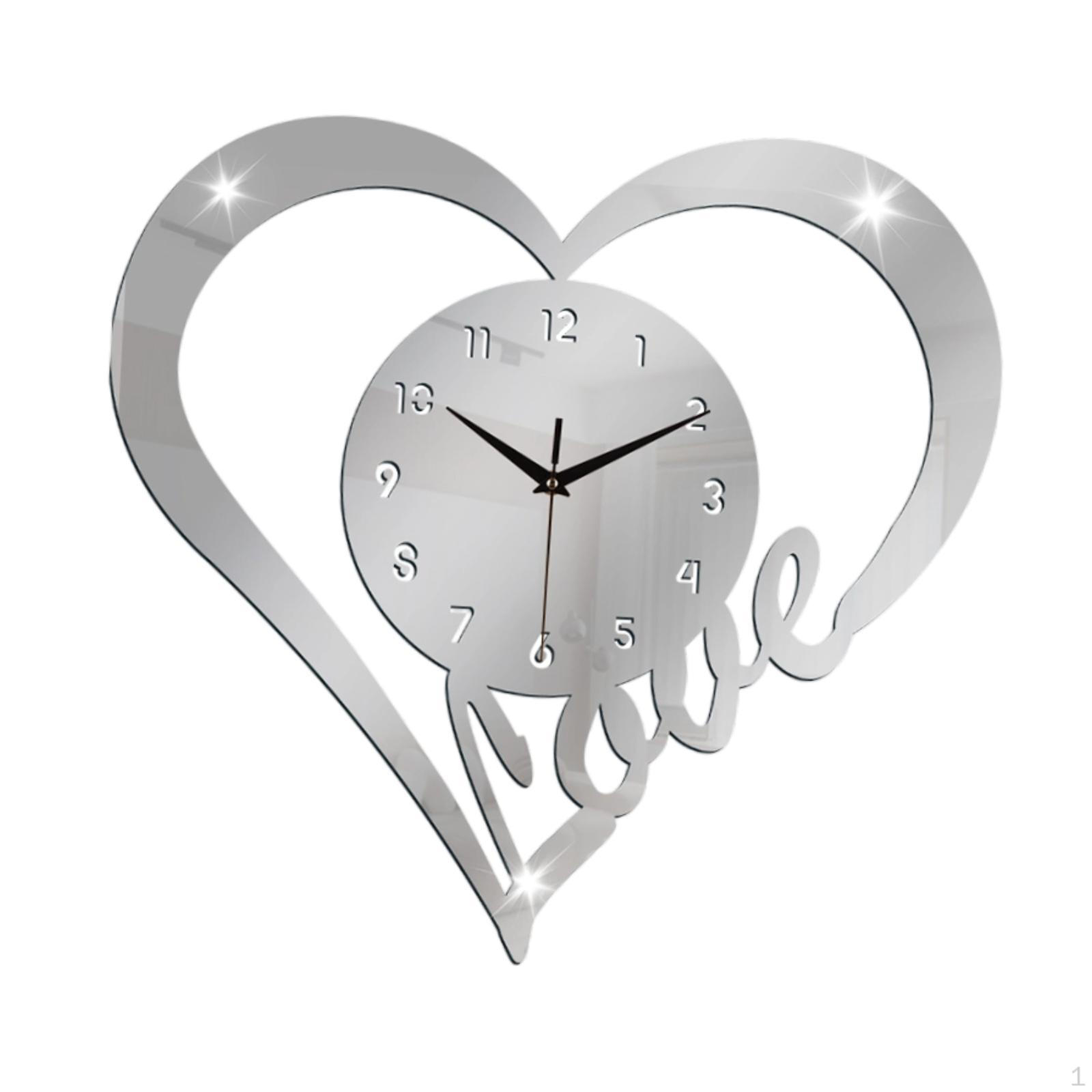 

Heart Shaped Wall Clock Home Modern Gift No Ticking Love Watch for Anniversary Bedroom Lovers