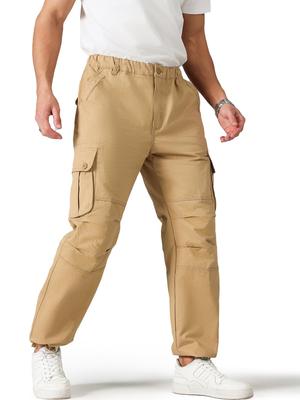Swoemc Cargo Sizes Loose Solid Winter Men's Pants, 6-Pocket Trousers, M-5XL, Workwear, Fit, Multi-functional, Cotton, Color, Spring, Autumn, (Khaki,