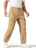 Swoemc Cargo Sizes Loose Solid Winter Men's Pants, 6-Pocket Trousers, M-5XL, Workwear, Fit, Multi-functional, Cotton, Color, Spring, Autumn, (Khaki,