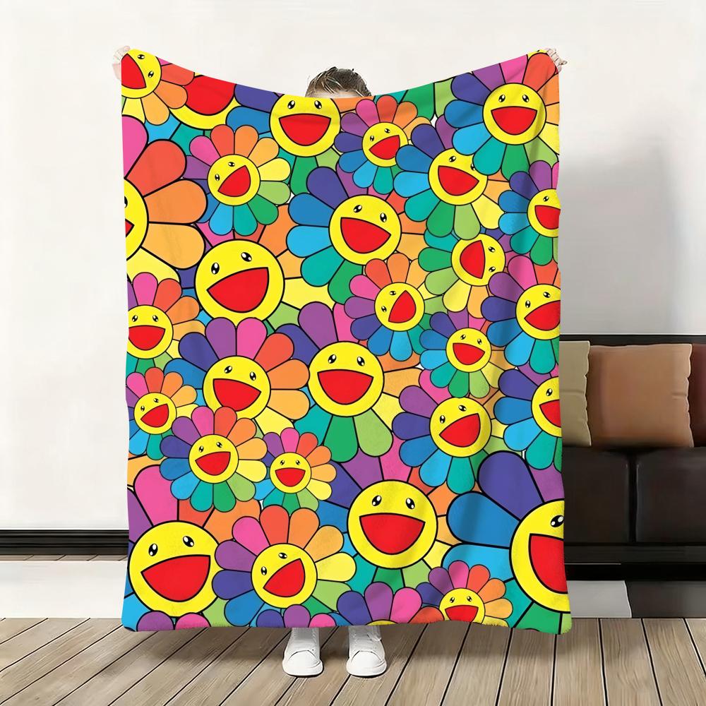 

Flower T-Takashi Murakami Throw Soft Flannel Blanket Warm Knee Skin-Friendly Throw for Sofa Office Bed Traveling Winter Oversize 130x150cm