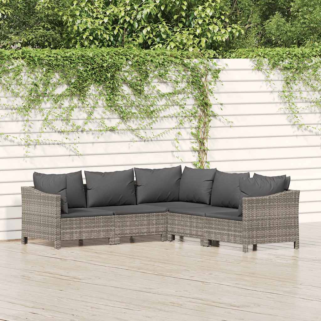 Vidaxl 5-Cz. Garten-Sitzgruppe, Kissen, Grau, Rattan PE