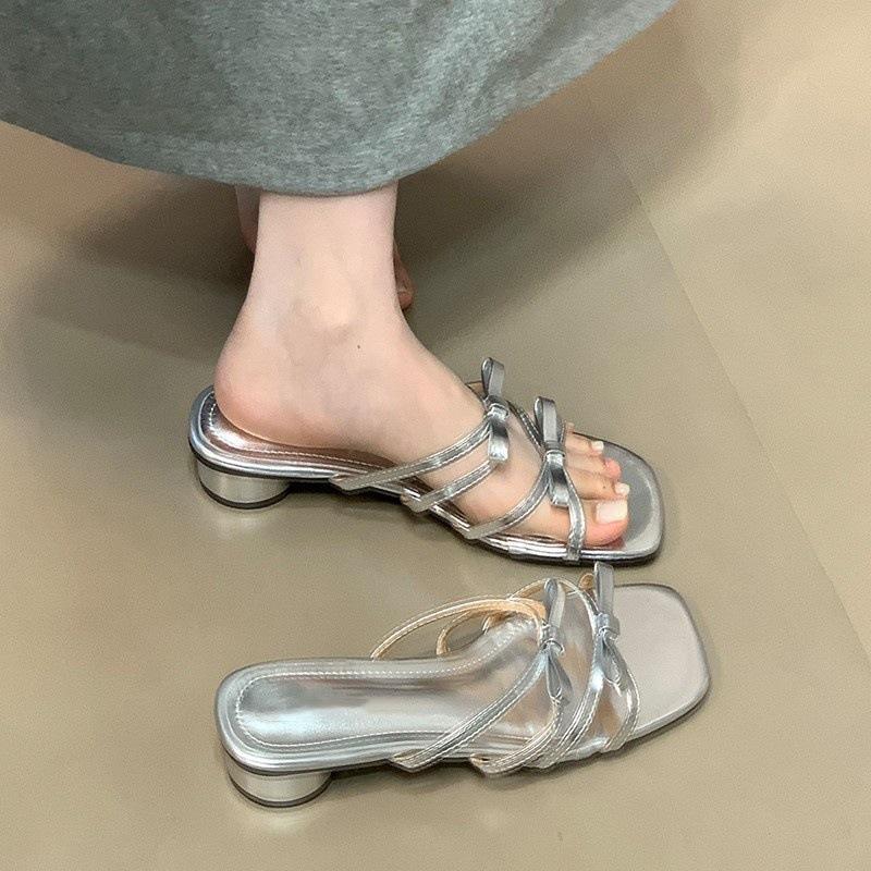 

Xiaoliang slippers thick heel new bow thin belt slippers outer wear temperament 35