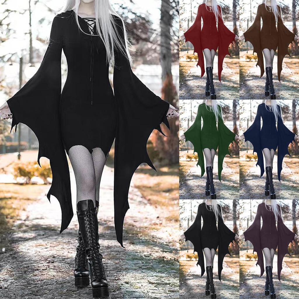 Halloween Dress Up Dámské šaty Halloween Dámské podzimní výstřih do V Jednobarevné Sexy šaty s tenkým rukávem