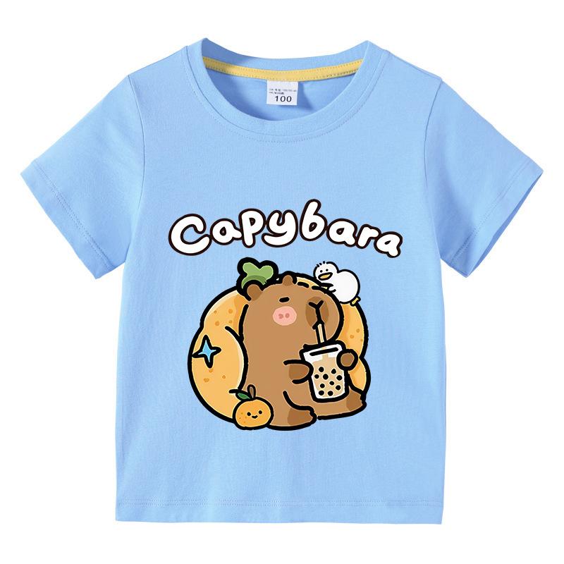 T-shirt en coton pour enfants T-shirt Capybara pour enfants 3-10 ans Garçons Mignon Capybara Col rond Hauts T-shirt Vêtements pour enfants Pour l'été