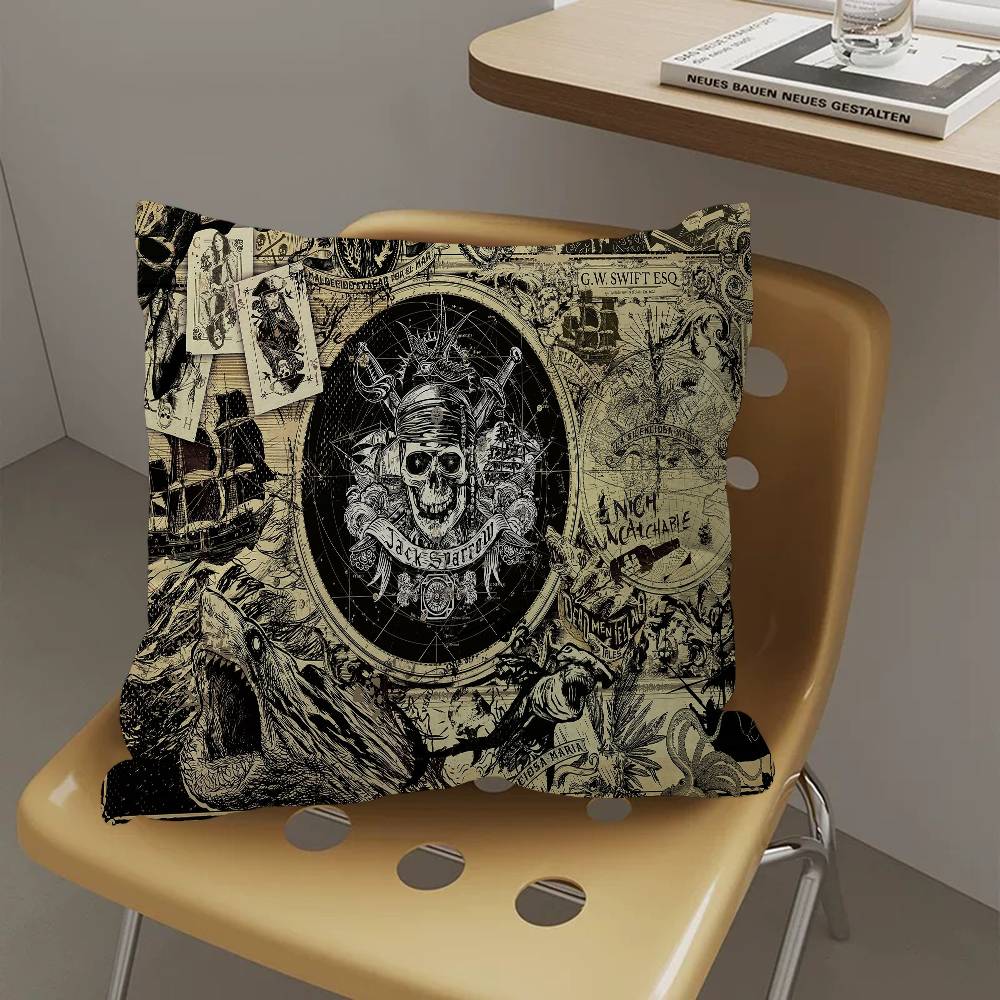 Pirate Ship Rune Skull Pillow Anime Pillow Sofa Bed Head Pillow Cover Cushion Cover 45X45 Cm Fashion