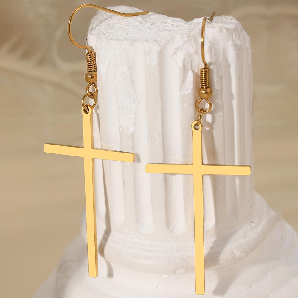 Stainless Steel Earrings Temperament Minimalist Crucifixion Dangle Hip-hop Style Earrings For Women Zircon Banquet Fine Gifts