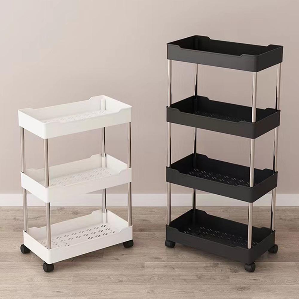 3-Layer / 4-Layer Narrow Side Trolley Storage Rack, Wheel, Floor Seam Storage Rack, Bathroom, Kitchen, Laundry, Storage Cart