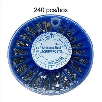 Dental Stainless Steel Screw Post 240pcs&2Key Dental Dentist Conical Screw Post Tapered Refills Files