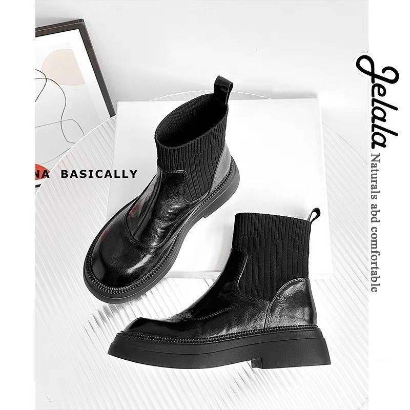 

Elastic thin boots socks boots British style thick-soled Martin boots women s new velvet short boots in autumn and winter 2025 40