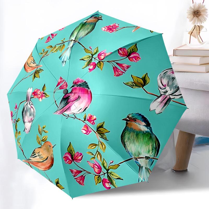

1pc Birds and Flowers Automatic Folding Umbrella - Portable Collapsible, 8-Rib Durable Frame, Perfect for Outdoor Use, yy251218109