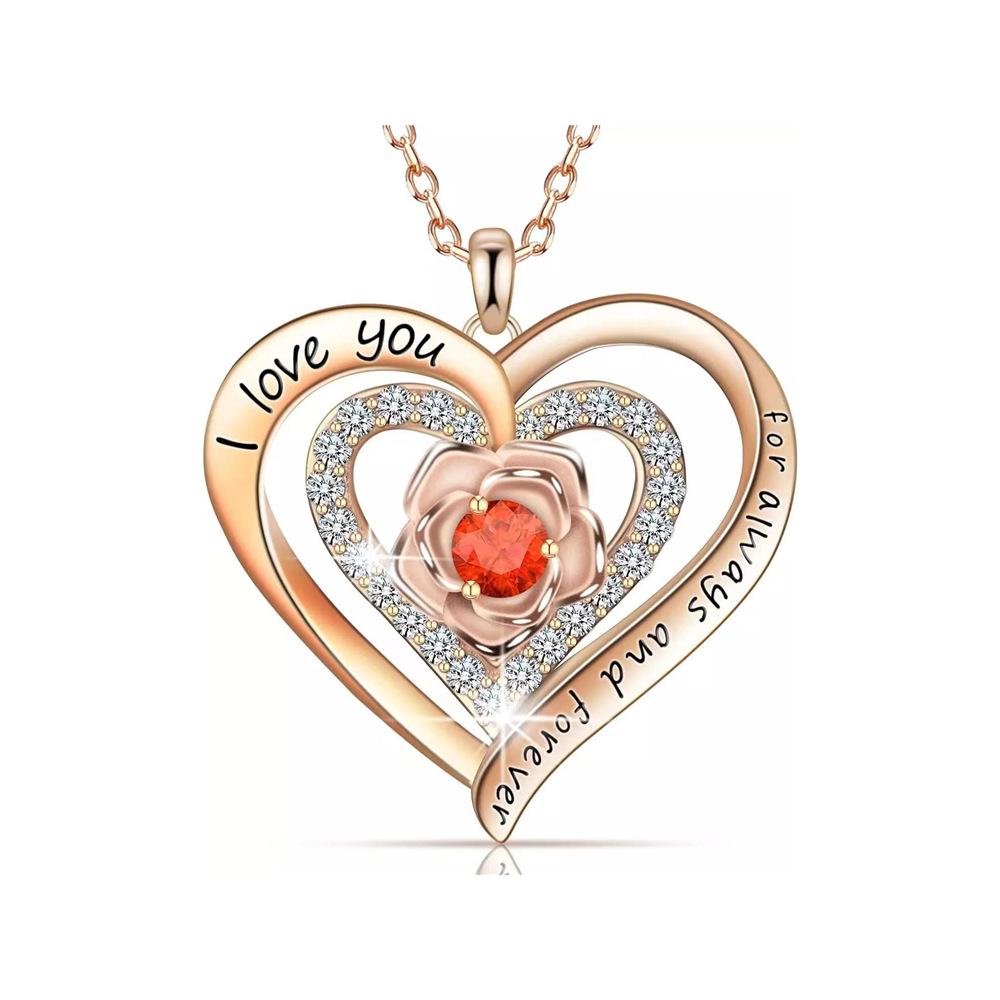 Luxury Red Zircon Pendant Necklaces With Rose Flower Gift Box For Girlfriend Women I Love You Gifts 2025 Trendy Wedding Jewelry