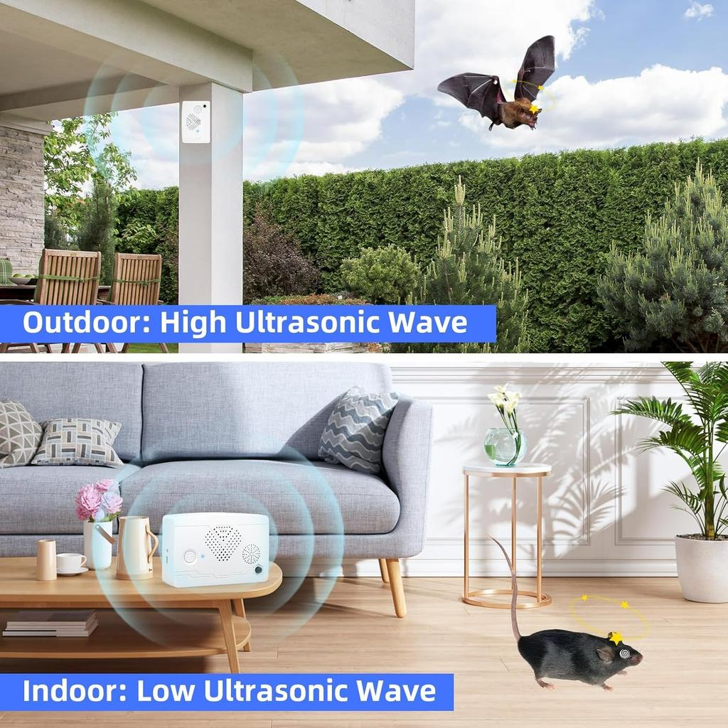 2 Pack Ultrasonic Bat Removal System - Keeps Bats Away from Attic, Porch, House; Humane & Pet-Friendly Exclusion Device