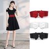Adjustable Buckle Elastic Bow Belt Solid Color Rhinestone Stretch Belt  Dress Coat Accessories