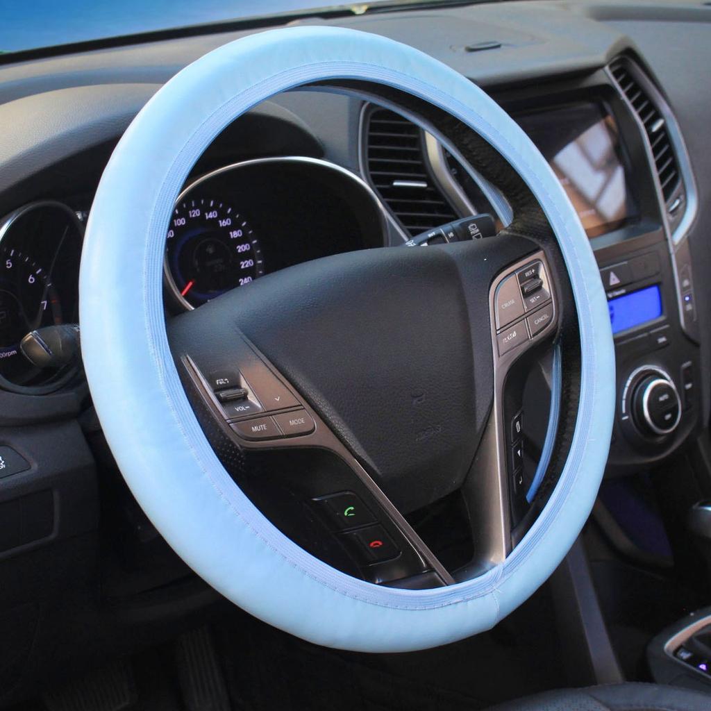 Car Steering Wheel Cover with Lamb Grain Leather Steering Wheel Cover without Inner Ring Elastic Band Handle Cover